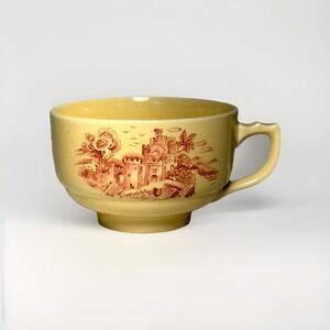 Vintage Homer Laughlin Mug – Old English Scene Castle Design – Yellow Red